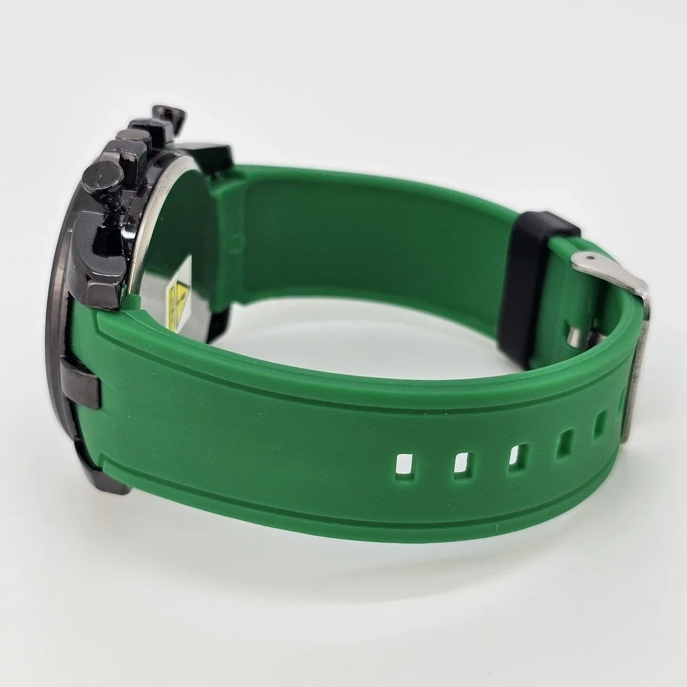 Men's Analog‎ Watch 45MM Black Dial Green Plastic Bands New Battery